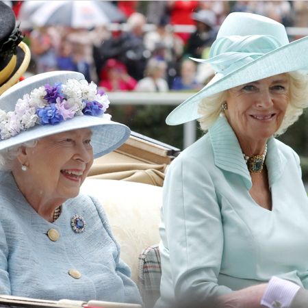 Queen Elizabeth and Queen Camilla riding in a carriage at Royal Ascot