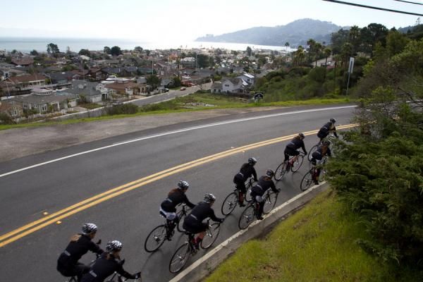 The team winds down a training ride along the San Francisco Bay.