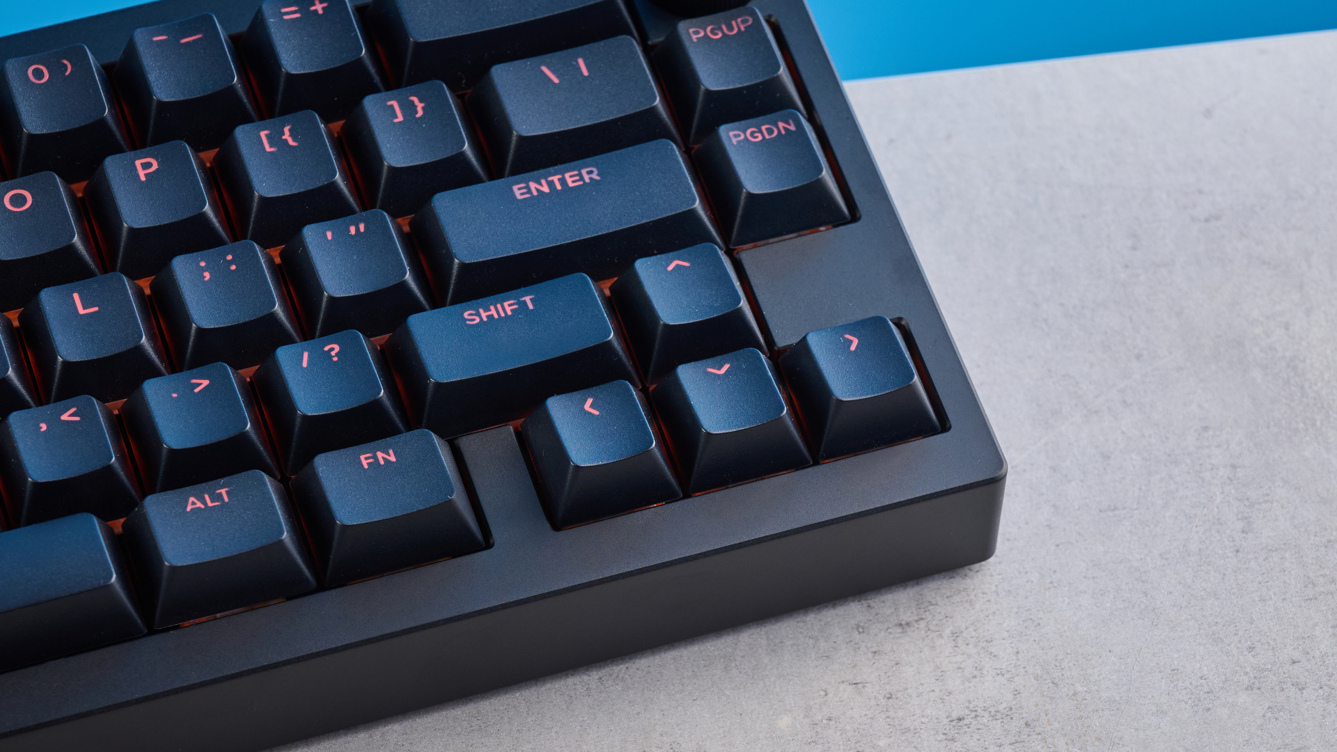 Lemokey P2 HE on a stone surface with a blue background