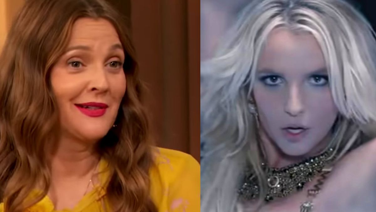 Drew Barrymore on The Drew Barrymore Show and Britney Spears in the &quot;Work B**ch&quot; music video