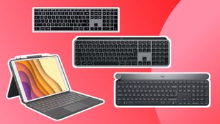 A shot of the various best magic keyboard alternatives on a colourful pink background