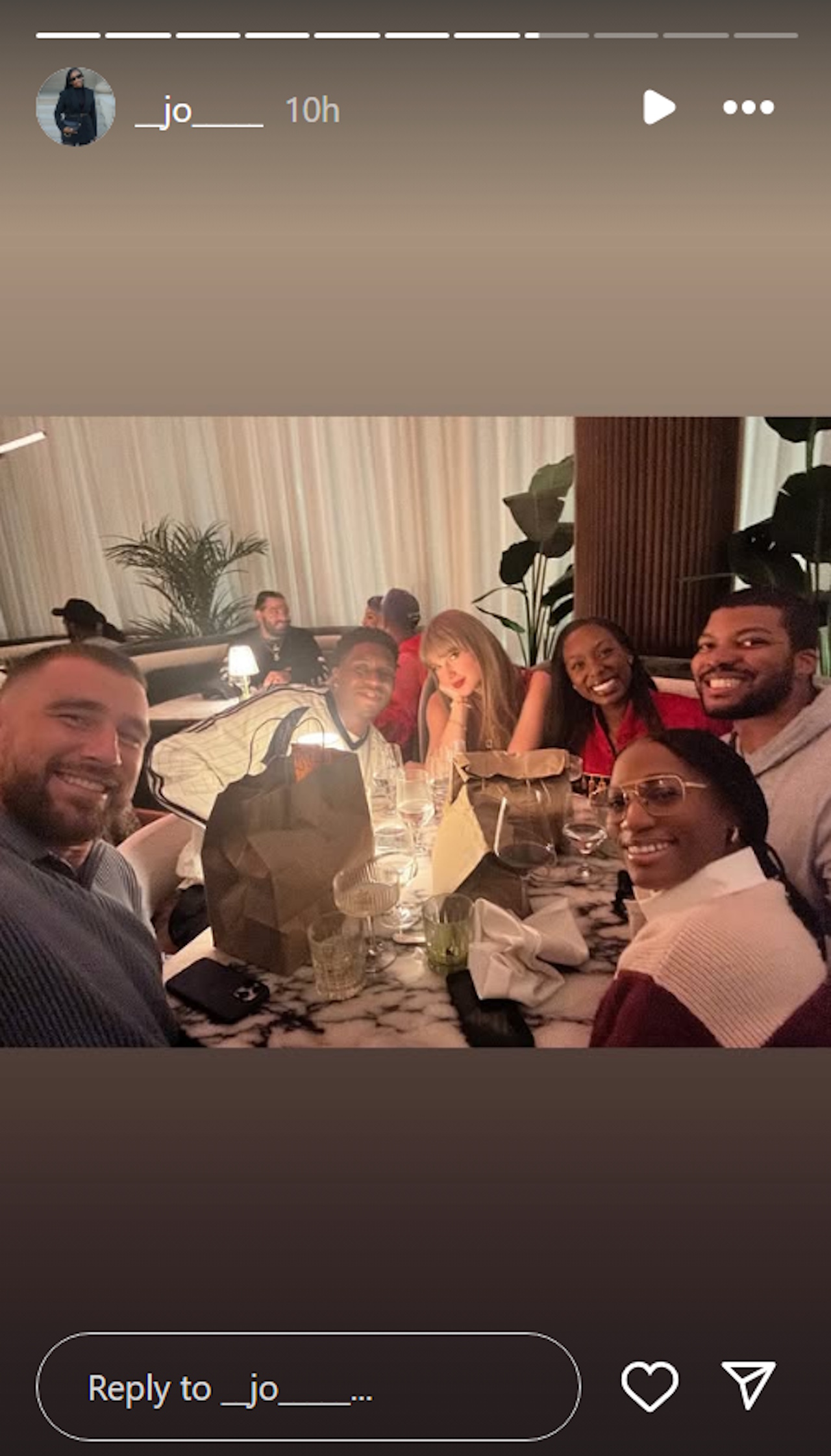 Joann Jordan shared a selfie that Travis Kelce took of him, Taylor Swift and other diners at his 1587 Prime Steakhouse on October 19, 2025.