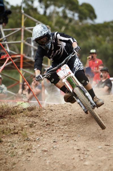 Josh Button corners fast on his way to a 2nd in the Elite Mens Downhill