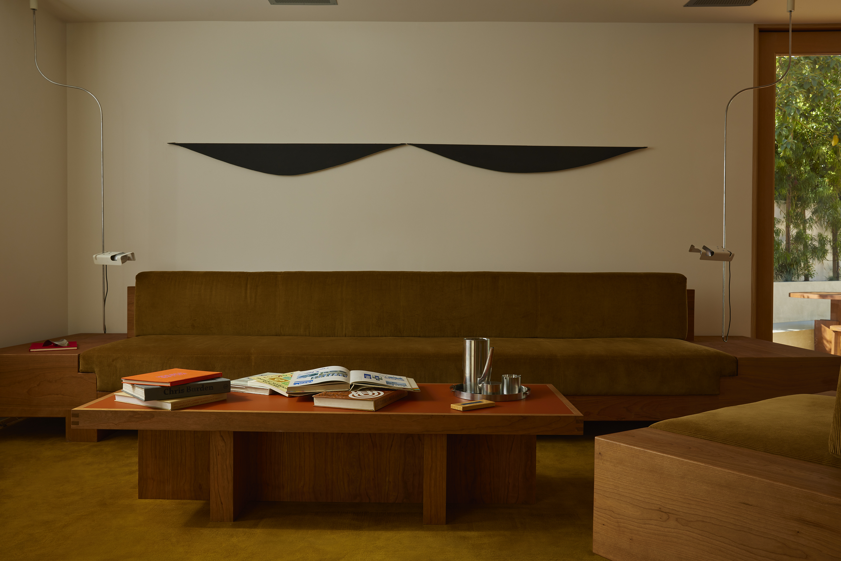 office furnished with cherry wood and terracotta tiles in Los Angeles