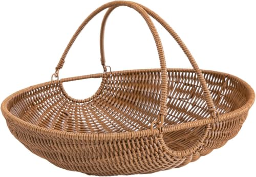 Handwoven Wicker Garden Trug &amp;amp; Harvest Basket With Handles, Garden Flower Baskets for Gathering Vegetables &amp;amp; Gathering Basket for Picnic, Fruit, Storage &amp;amp; Gardening &amp;amp; Organizing (brown)