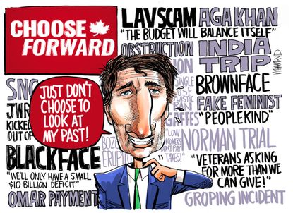 Political Cartoon U.S. Justin Trudeau brownface scandal