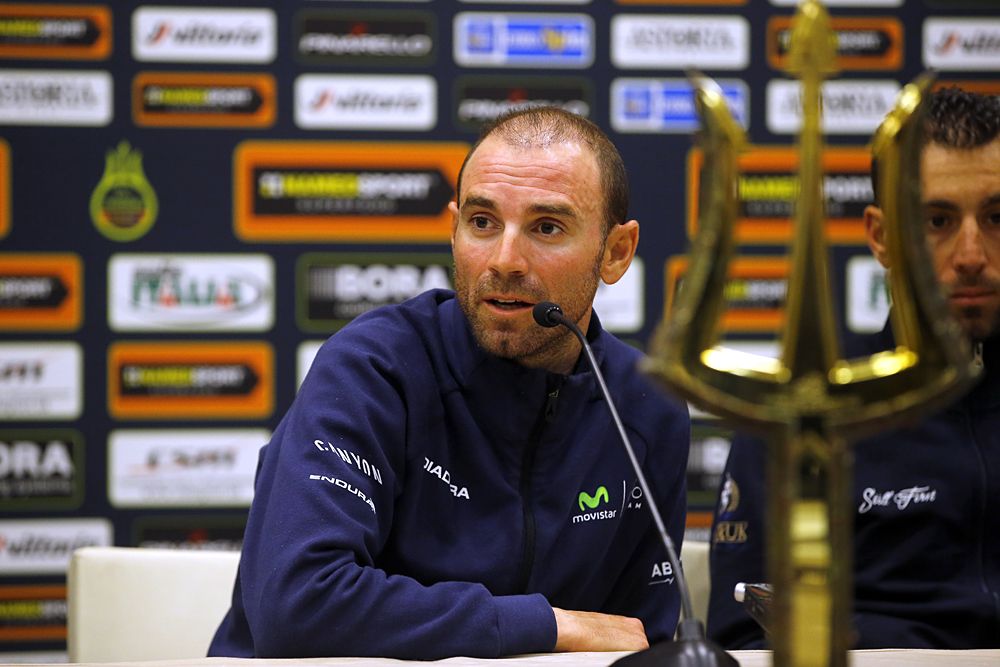 Alejandro Valverde (Movistar) speaks to the press at Tirreno-Adriatico