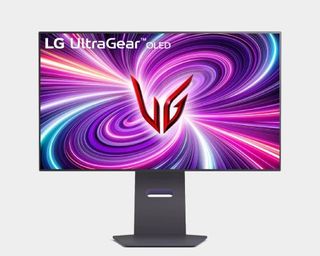 LG UltraGear 32GS95UE-B with grey backdrop