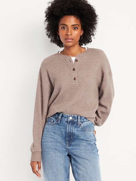 Oversized Cozy Waffle Henley Top