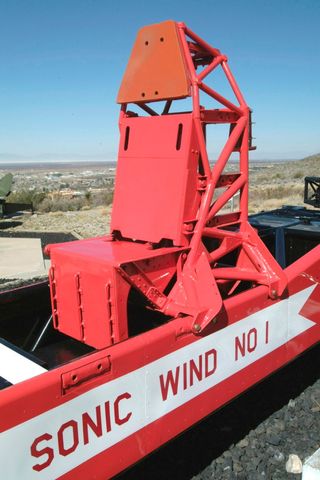 The Sonic Wind 1 rocket sled used by Col. John P. Stapp to become the "Fastest Man on Earth" is now displayed at the New Mexico Museum of Space History.