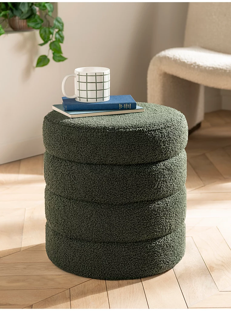 George Home, Green Round Ribbed Storage Stoo