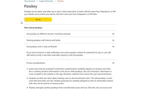Amazon passkeys - Setup and FAQs