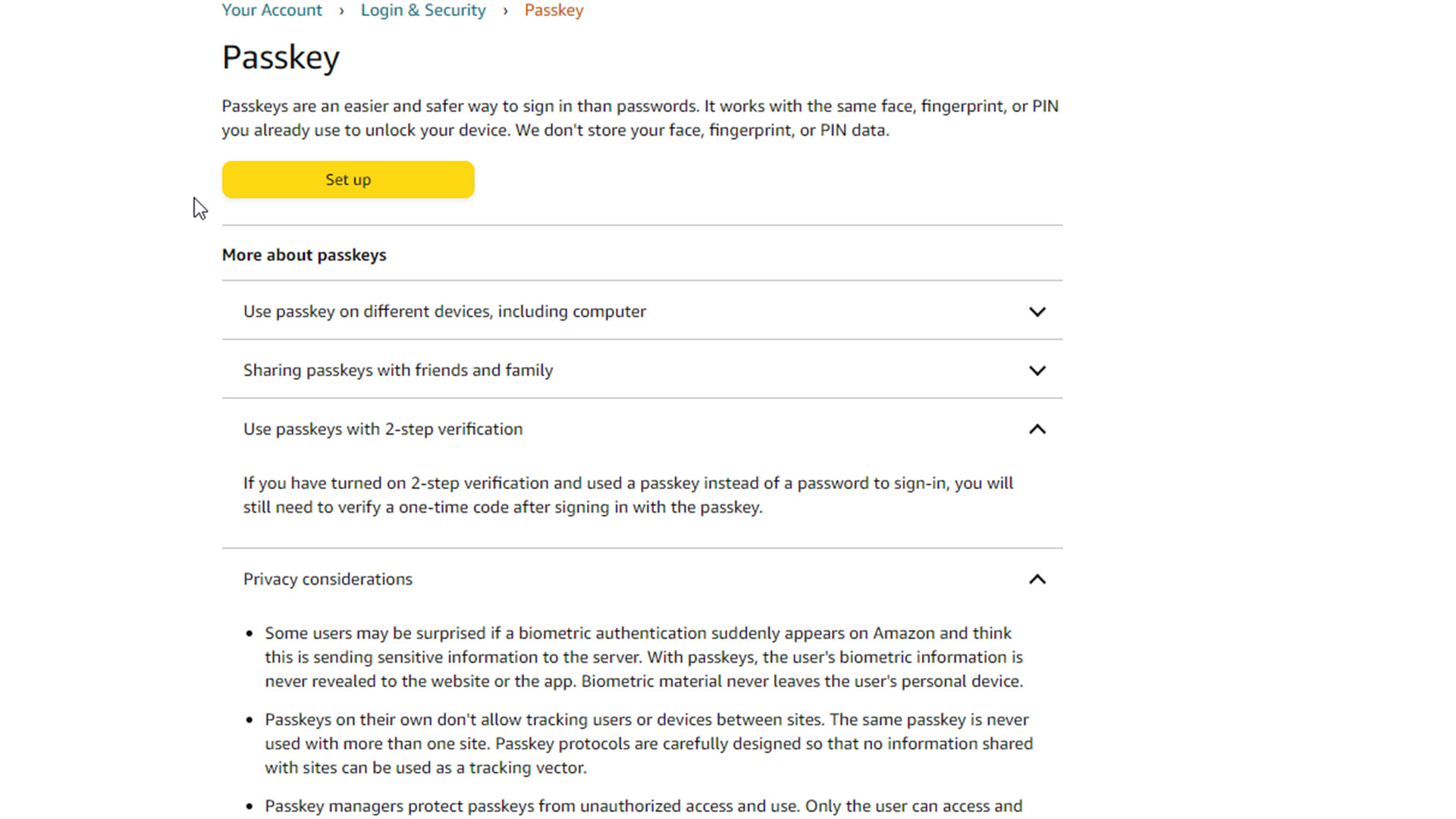 Amazon passkeys - Setup and FAQs