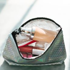 Close up of open make-up bag