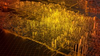 Digital abstract of New York showing a hotspot on Manhattan