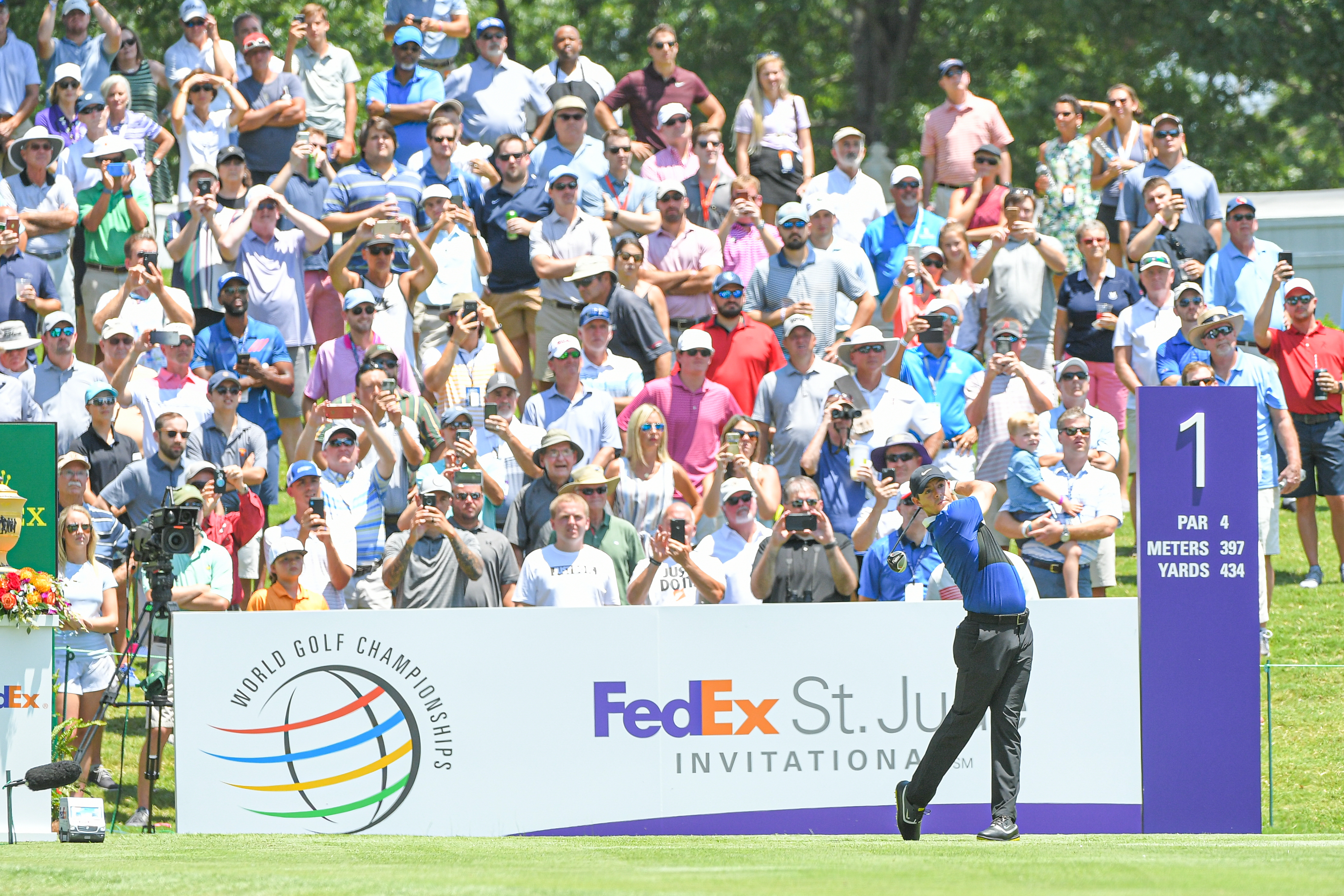 Rory McIlroy tees off at the WGC-FedEx St Jude Invitational