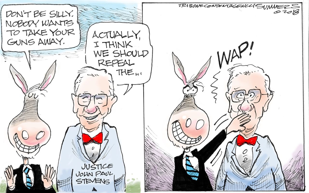 Political cartoon U.S. Democrats John Paul Stevens gun control Second Amendment repeal