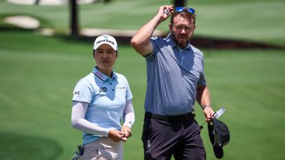 ustralia&#039;s Minjee Lee walks with her caddie Brad Beecher after a practice round at the Australian Golf Club in Sydney on November 29, 2023, ahead of the Australian Open golf tournament starting on November 30.