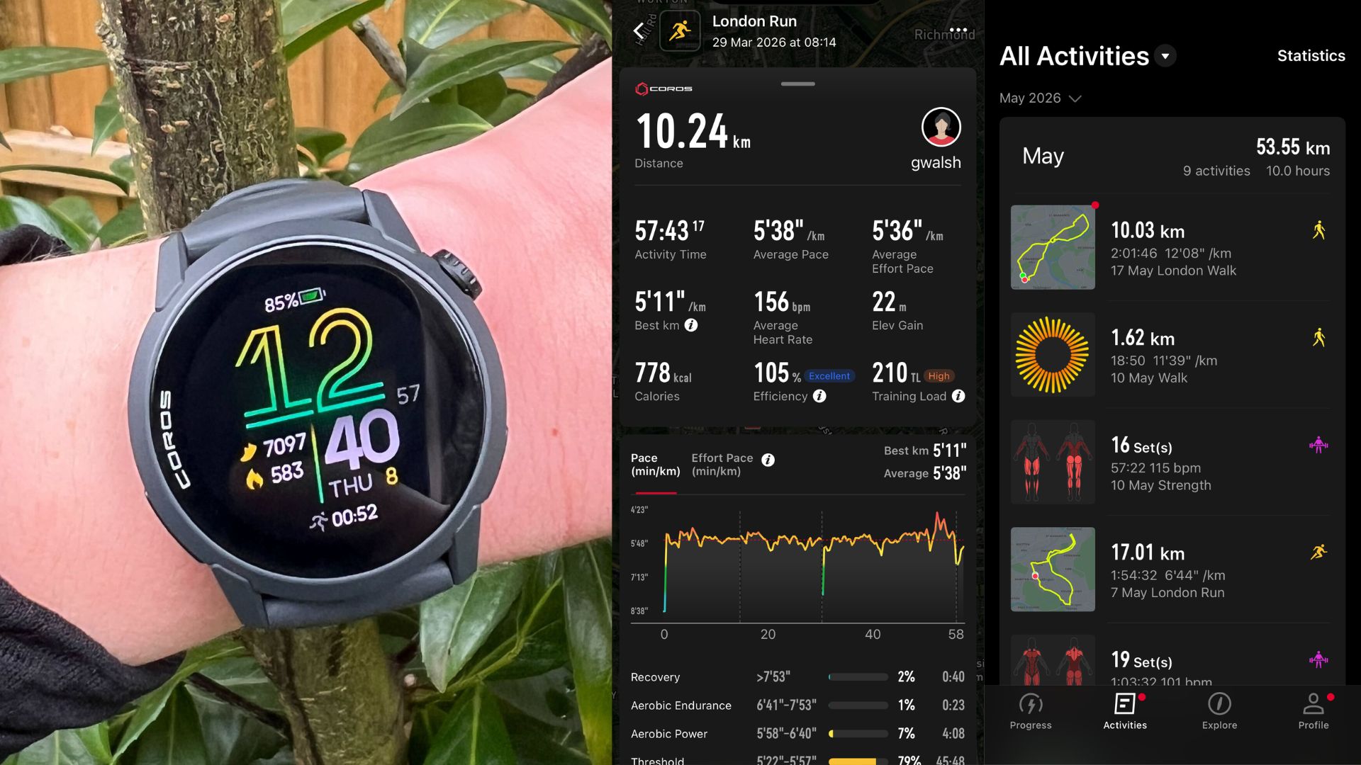 Coros Pace 4 watch and data on Grace Walsh's wrist