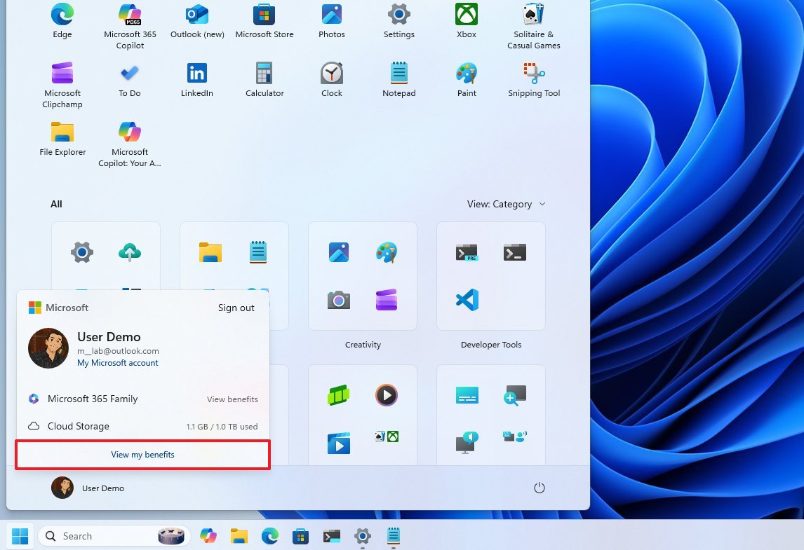 Start menu account manager benefits link