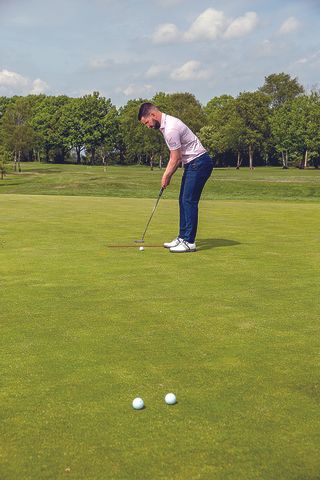 Golf Monthly Top 50 Coach James Jankowski demonstrating a speed control drill for putting