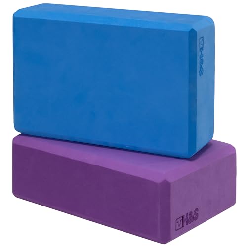 H&amp;amp;s Yoga Blocks Set of 2 - High Density Eva Foam Yoga Brick - Pilates Block Pillow - Yoga Block Set - Gym Accessories and Exercise Equipment - Meditation Cushions - Purple &amp;amp; Blue