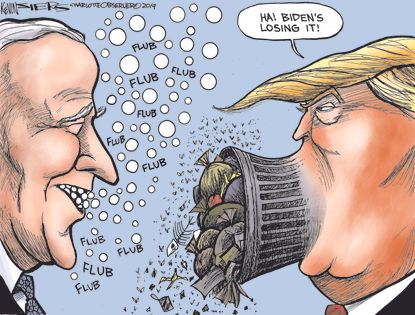 Political Cartoon U.S. Trump Biden Gaffes and Flubs Racism Trash Rallies 2020