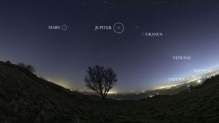 The composite image shows seven of the solar system's planets from Earth, after sundown on Feb. 22.