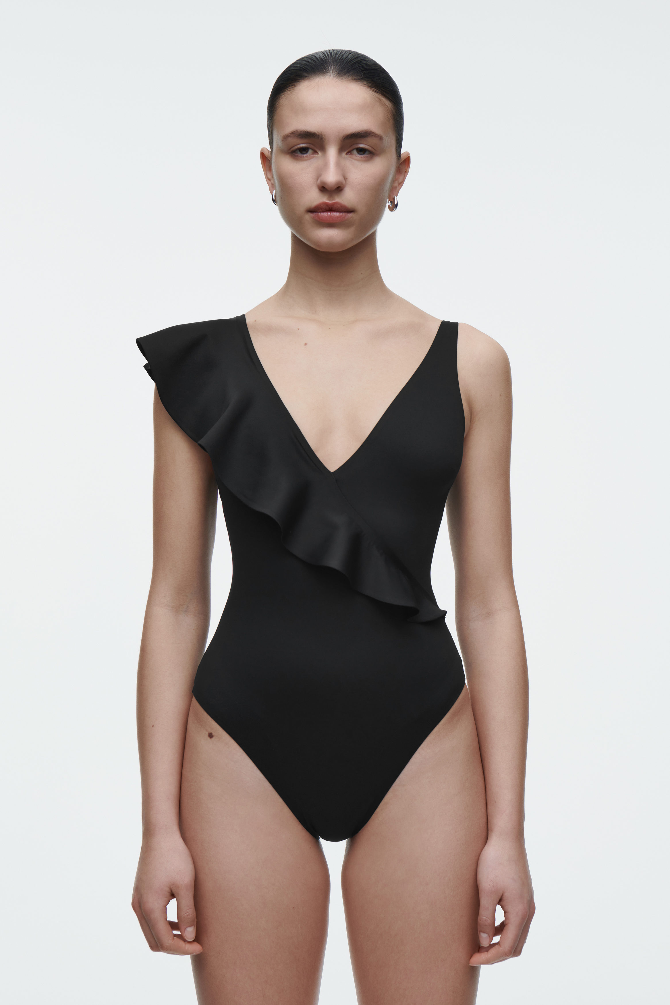 Asymmetric Ruffled Swimsuit