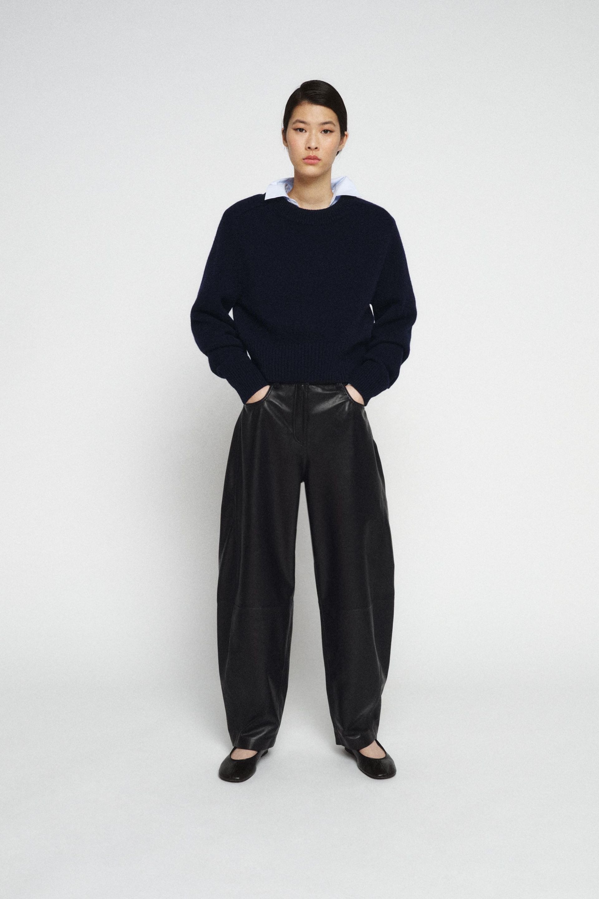 Zw Collection Limited Edition Leather Barrel Trousers