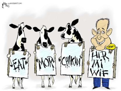 Political cartoon U.S. Scott Pruitt EPA Chick fil A scandal