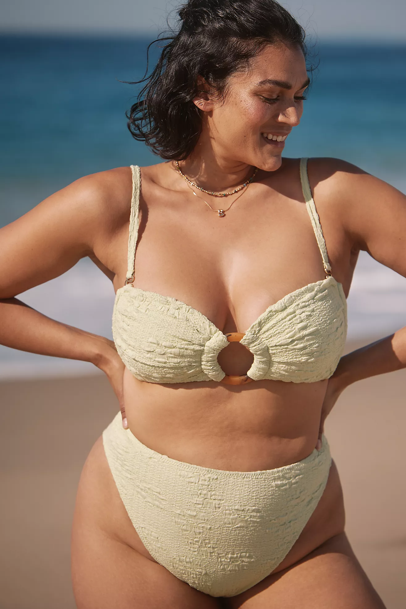 Montce Plus Avocado Floral Tori Ties Bandeau Bikini Top