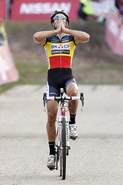 Niels Albert celebrates victory in Zonhoven.