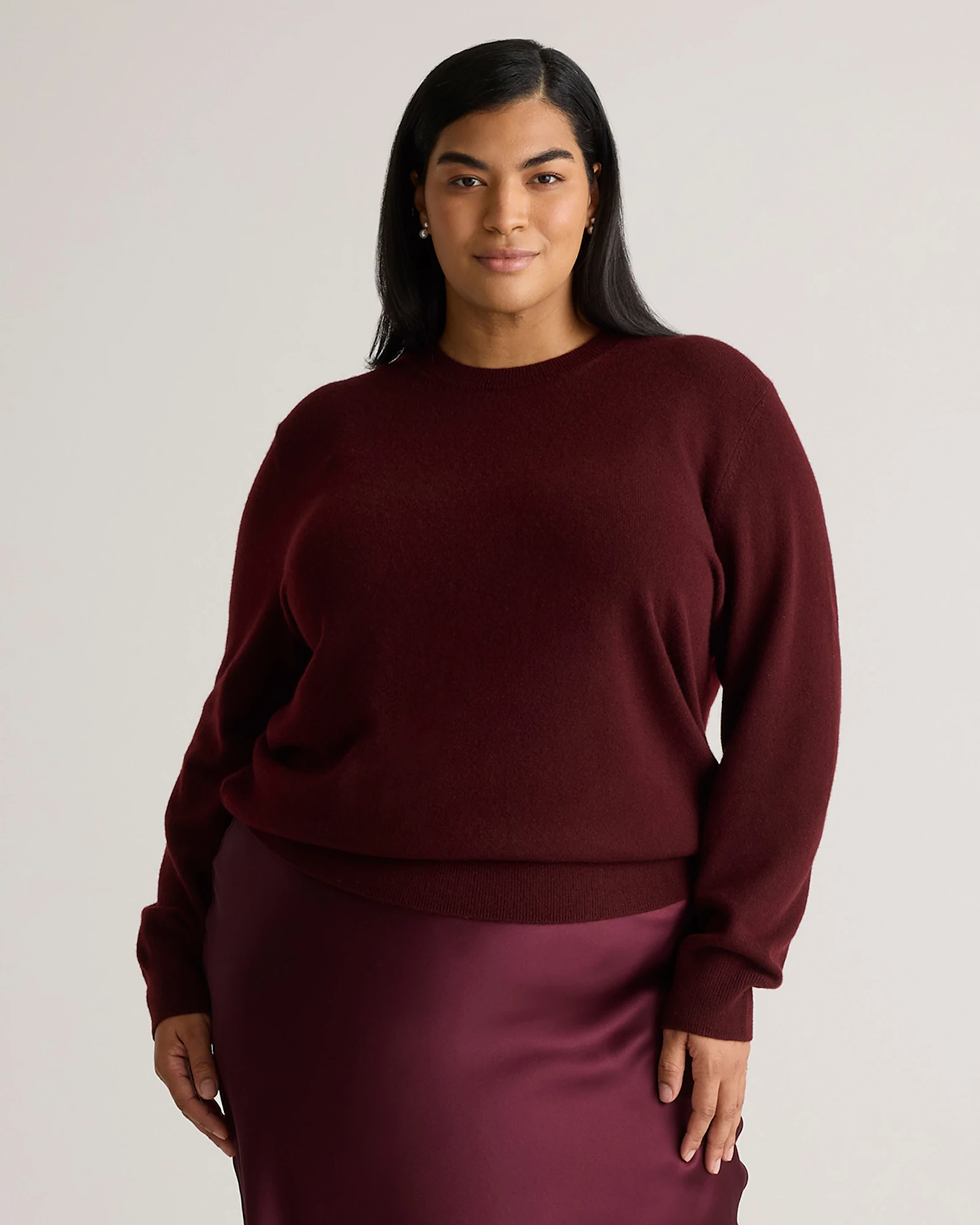 Mongolian Cashmere Crewneck Sweater - Plus Size in Rich Burgundy