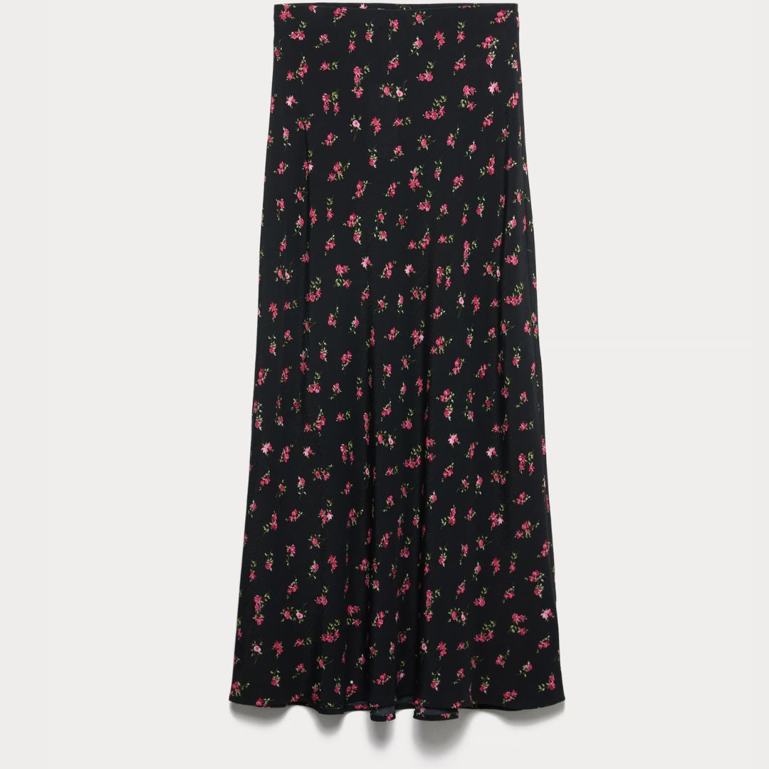 M&amp;amp;S Black Floral Midaxi A-Line Skirt