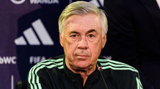 Real Madrid manager Carlo Ancelotti during a press conference, ahead of the FIFA Club World Cup final between Real Madrid and Al Hilal, at the Stade Moulay Abdellah in Rabat, Morocco on 10 February, 2023
