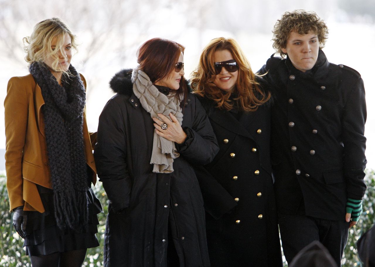 From left: Riley Keough, Priscilla Presley, Lisa Marie Presley, and Benjamin Keough at Graceland.