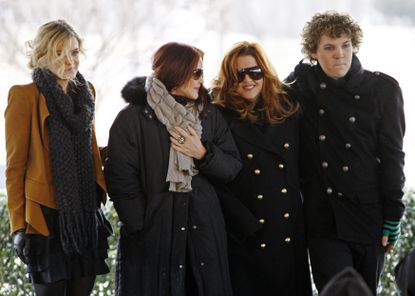 From left: Riley Keough, Priscilla Presley, Lisa Marie Presley, and Benjamin Keough at Graceland.