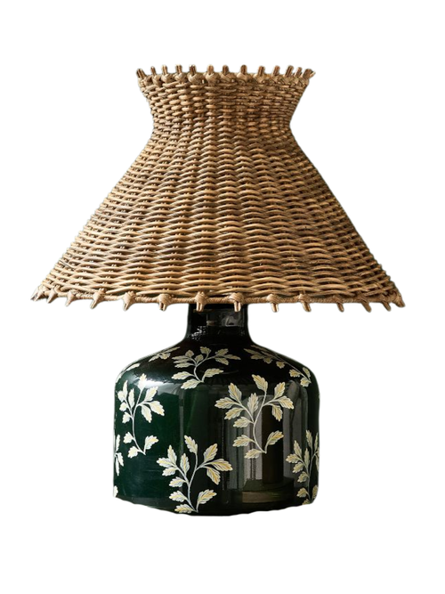Gwen Floral Glass Table Lamp Base With Rattan Shade