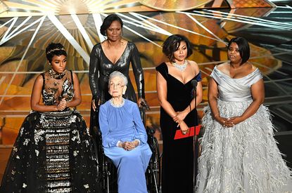 Katherine Johnson with members of the Hidden Figures cast.