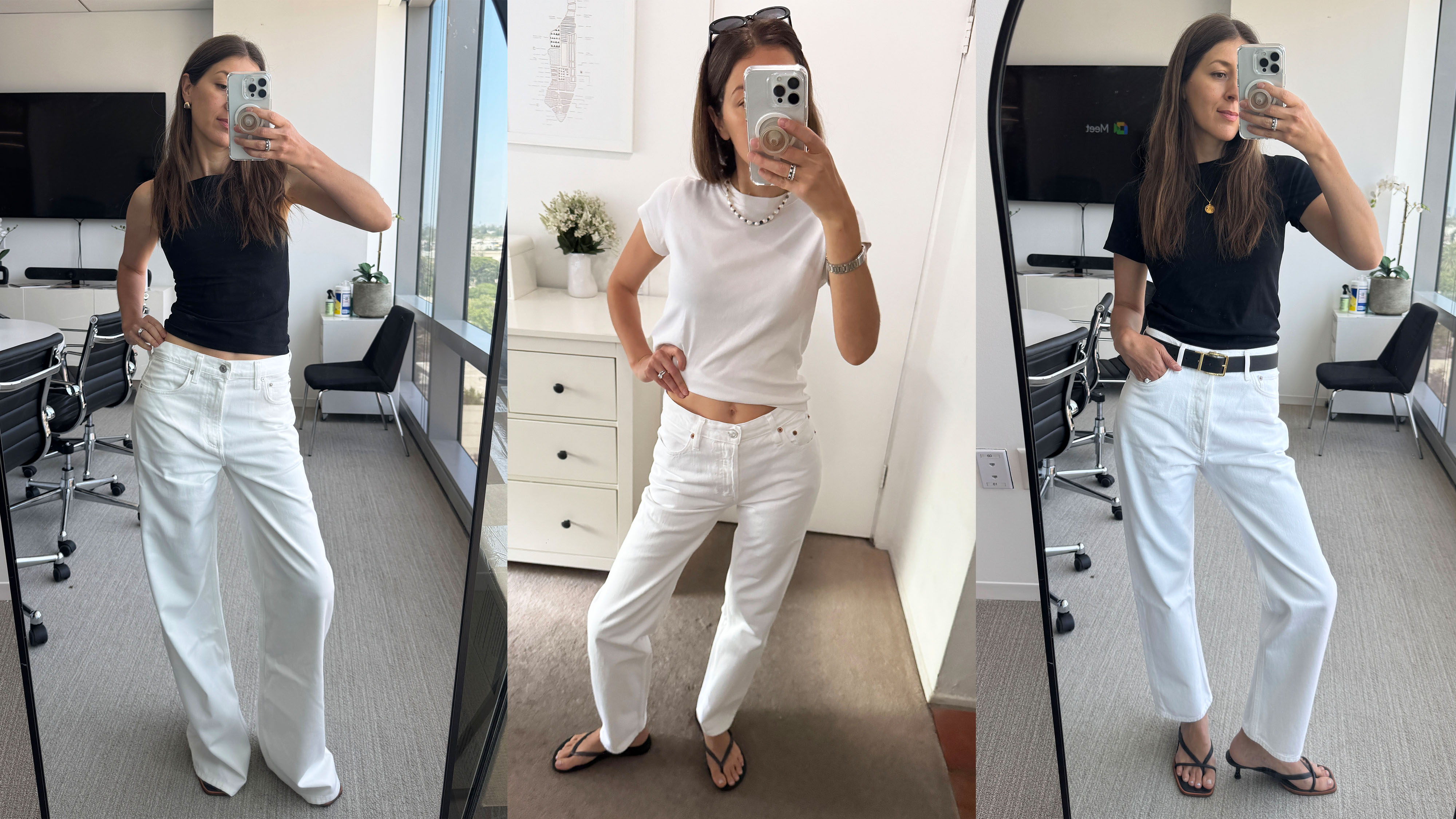 Fashion editor, Judith Jones in white jeans