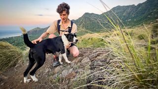 Dog on a hike with their owner