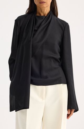 Long Sleeve Silk Foulard Top