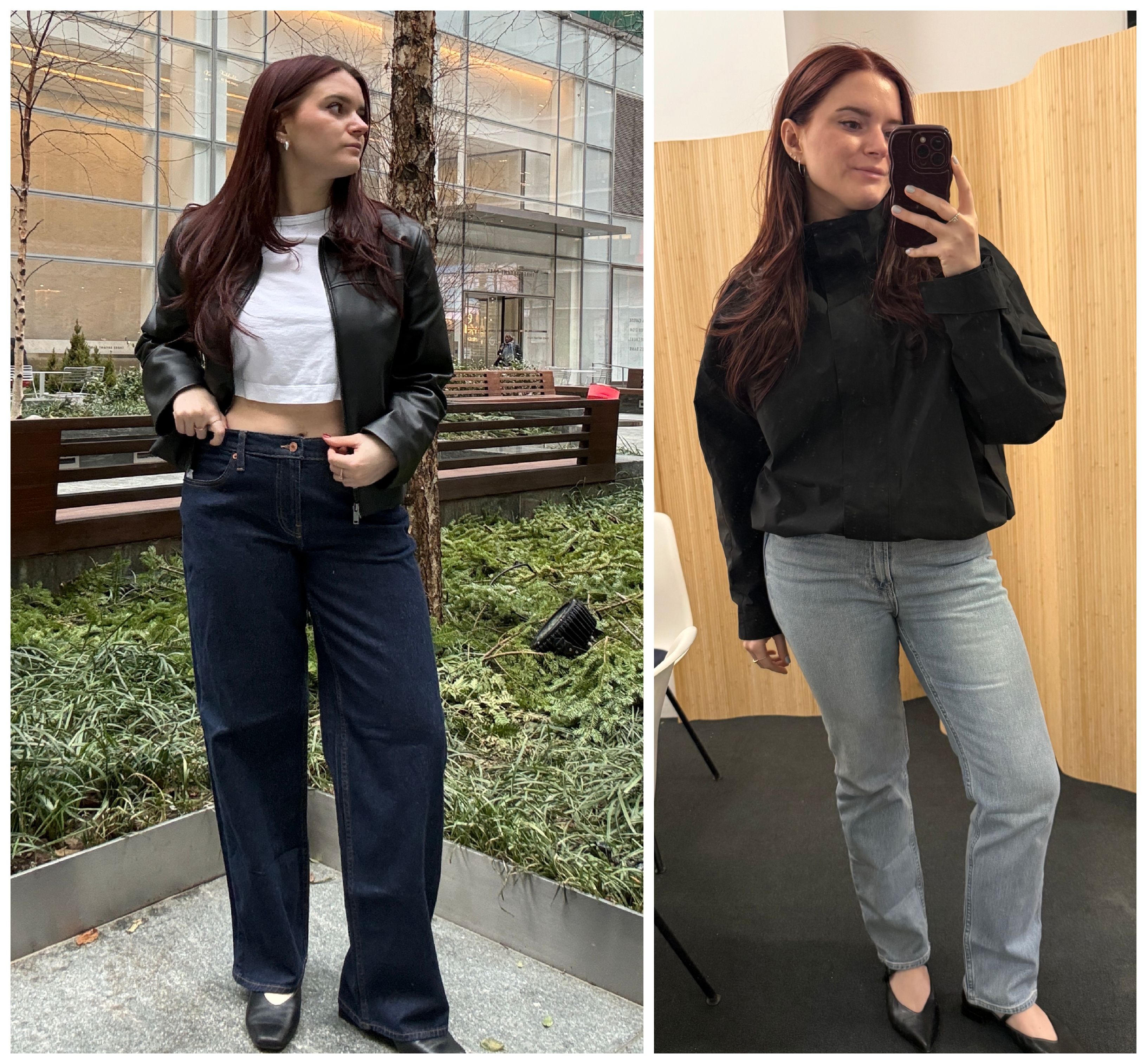 Collage of Brooke Knappenberger wearing gap jeans with white border