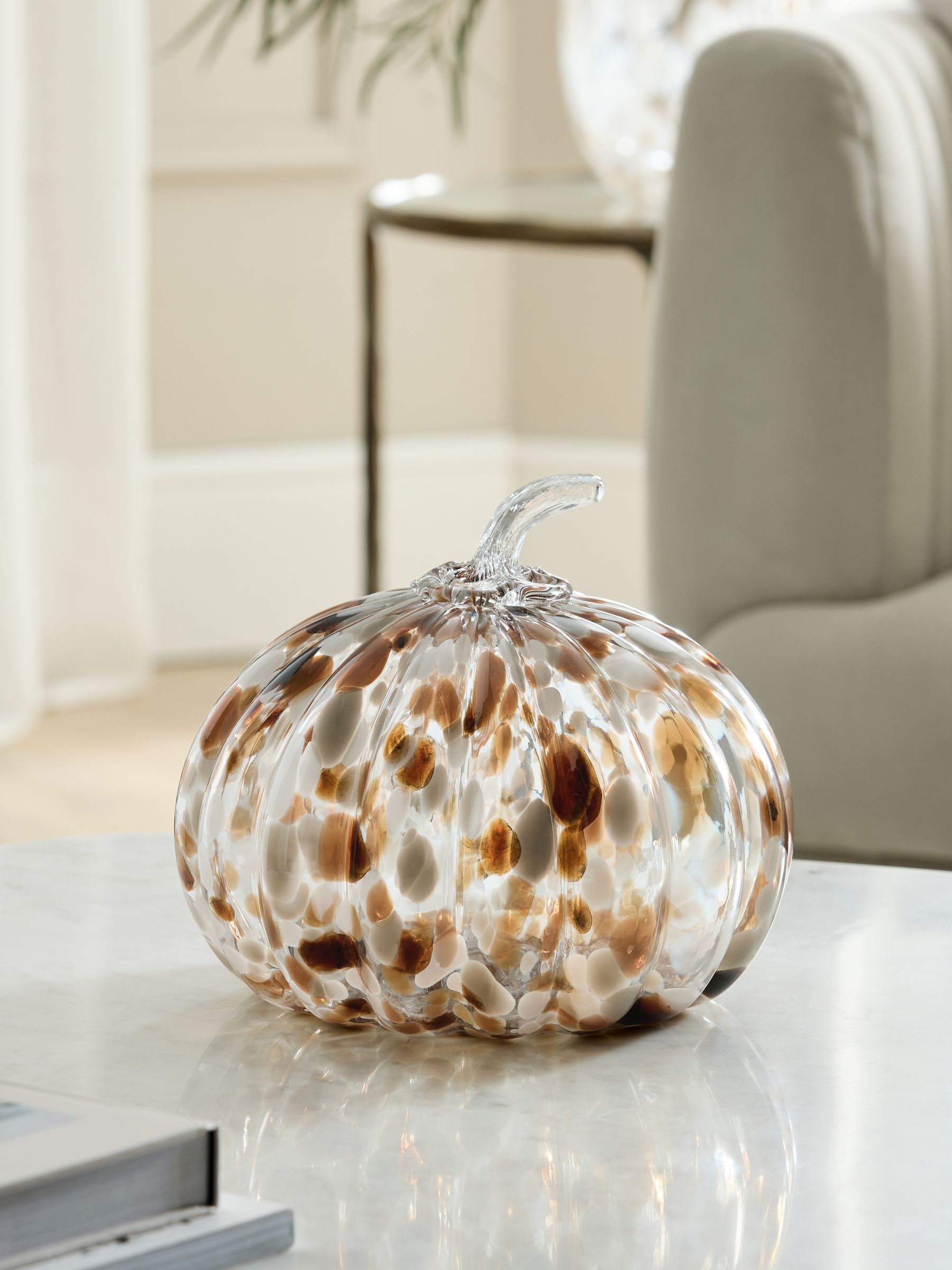 Brown/natural Confetti Glass Pumpkin Ornament