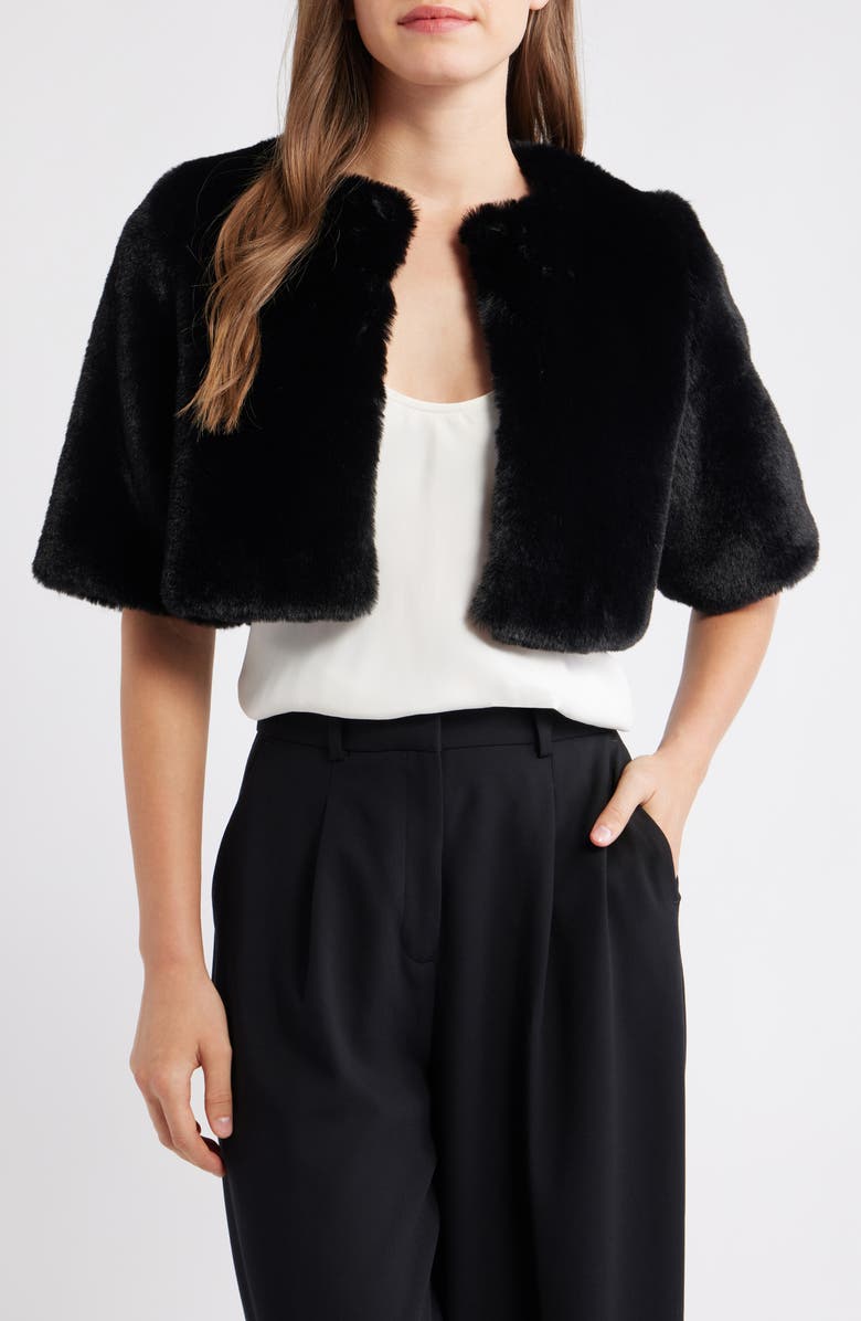 Short Sleeve Faux Fur Shrug