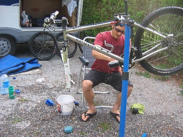 Preparing the bikes for the racing,