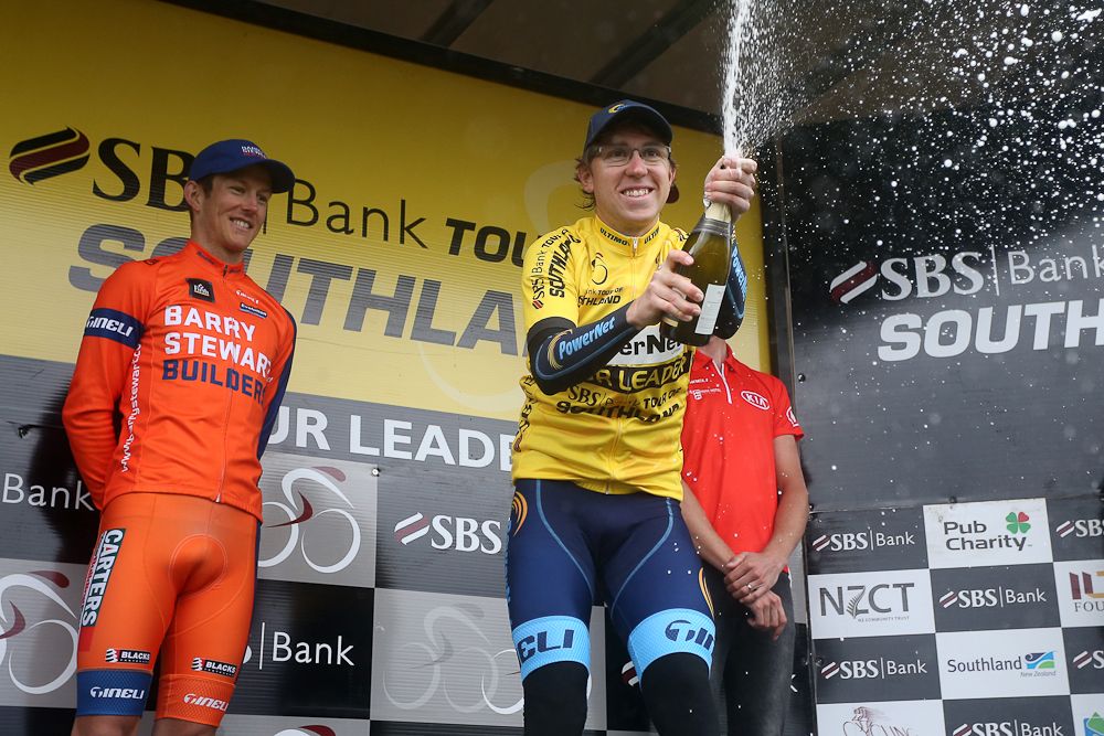 Brad Evans of Dunedin celebrates winning the Tour of Southland