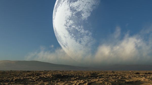 Illustration of moon very close to Earth.