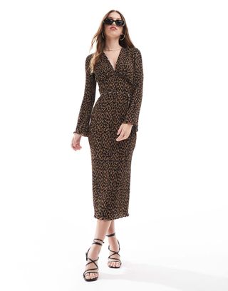 Never Fully Dressed Plisse Midaxi Dress in Leopard Print